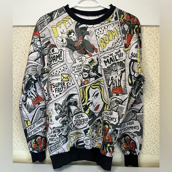 None Other - Comic Book Graphic unisex Sweater S/M Y2K computer virus